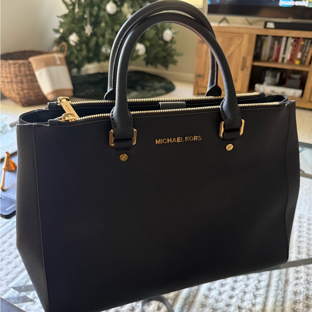 Michael Kors navy Satchel with Gold Accents